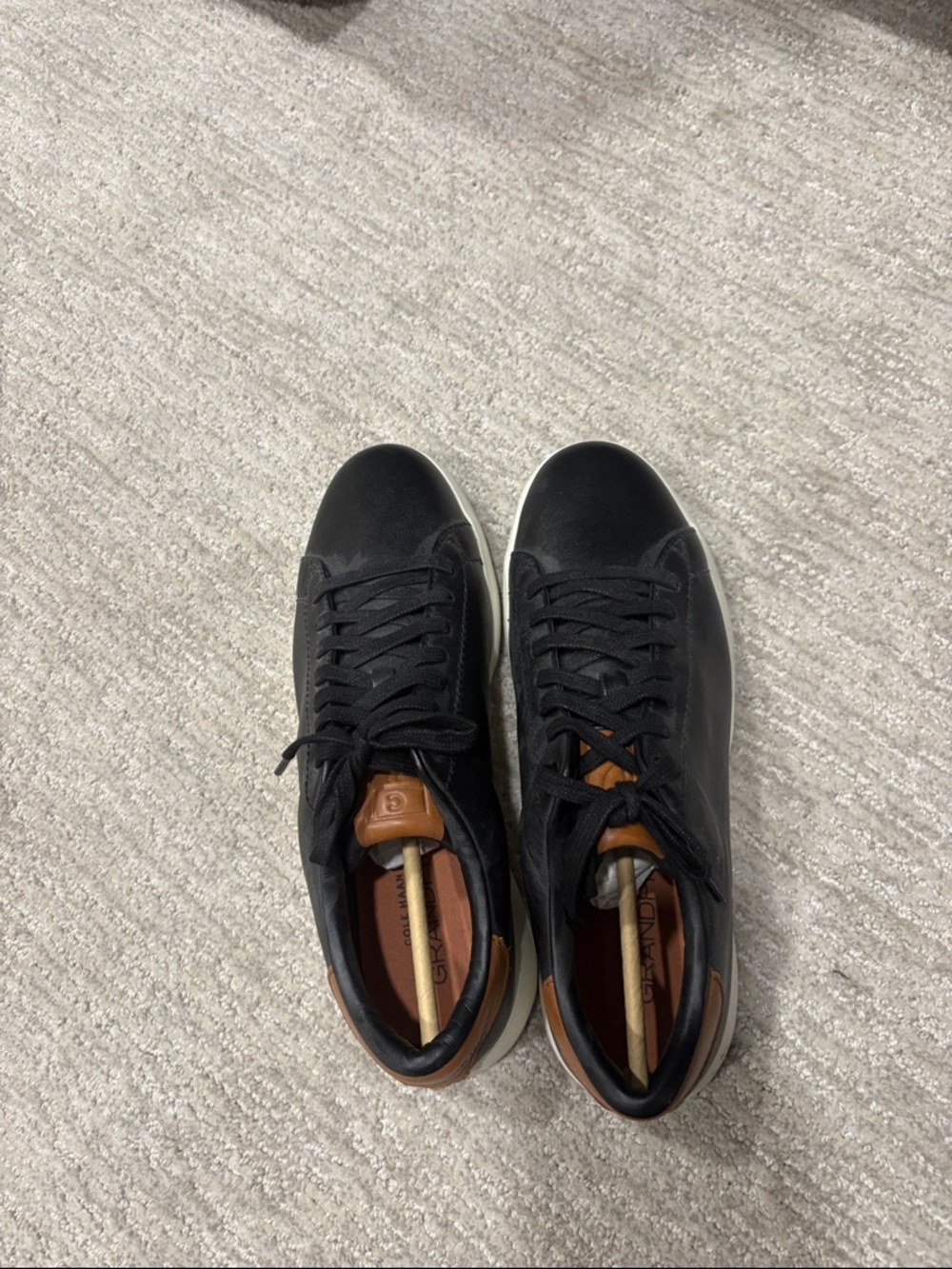 Cole Haan Black Leather Sneakers with Brown Heel Trim